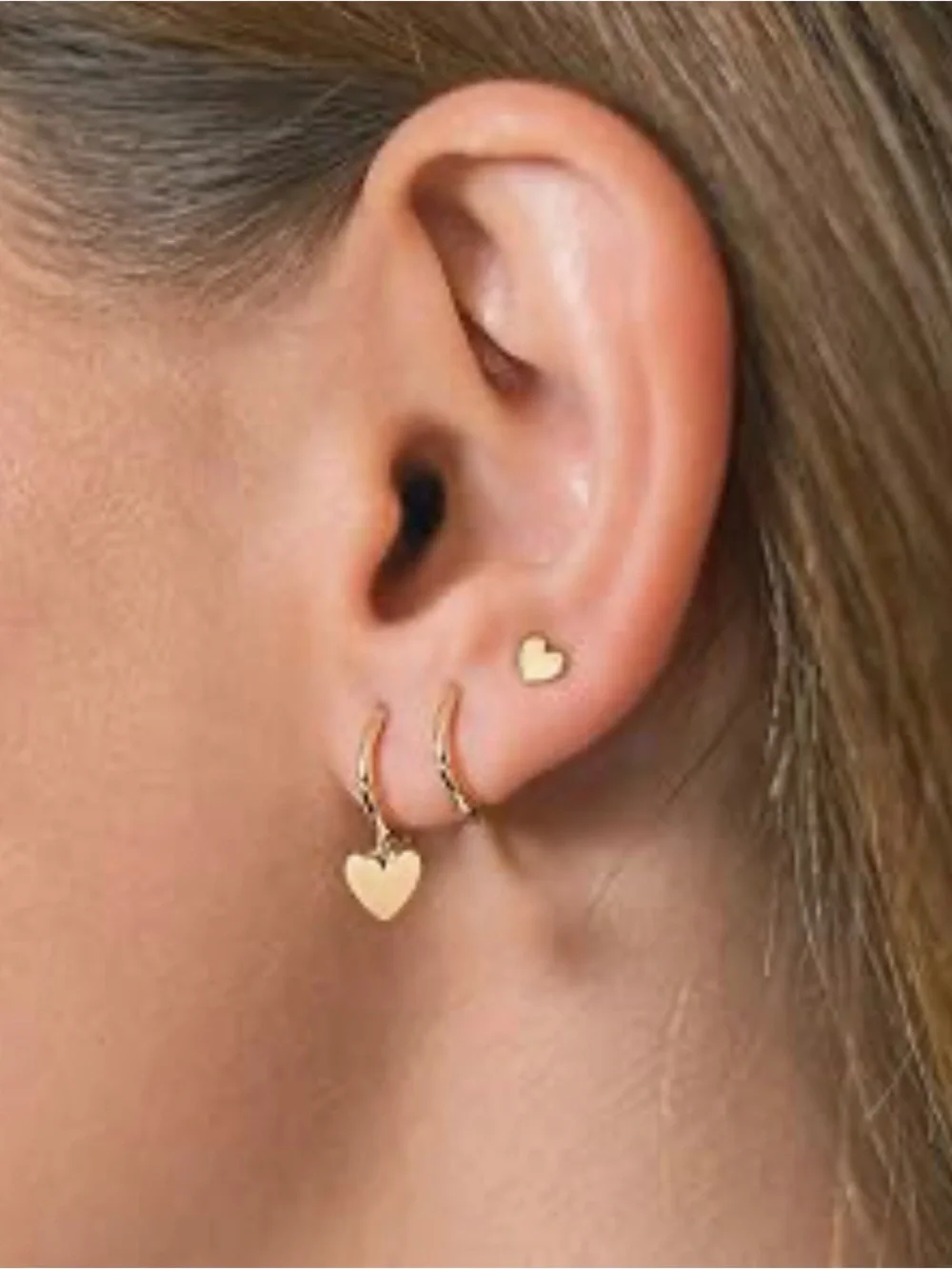 NEW 14K Gold Plated 3 Pairs Small Gold Heart Hoop Earrings